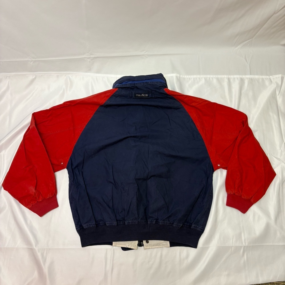 Vintage 90s Nautica Men’s Medium Tricolor Hooded Jacket Colour Block 100% Cotton - Picture 9 of 14